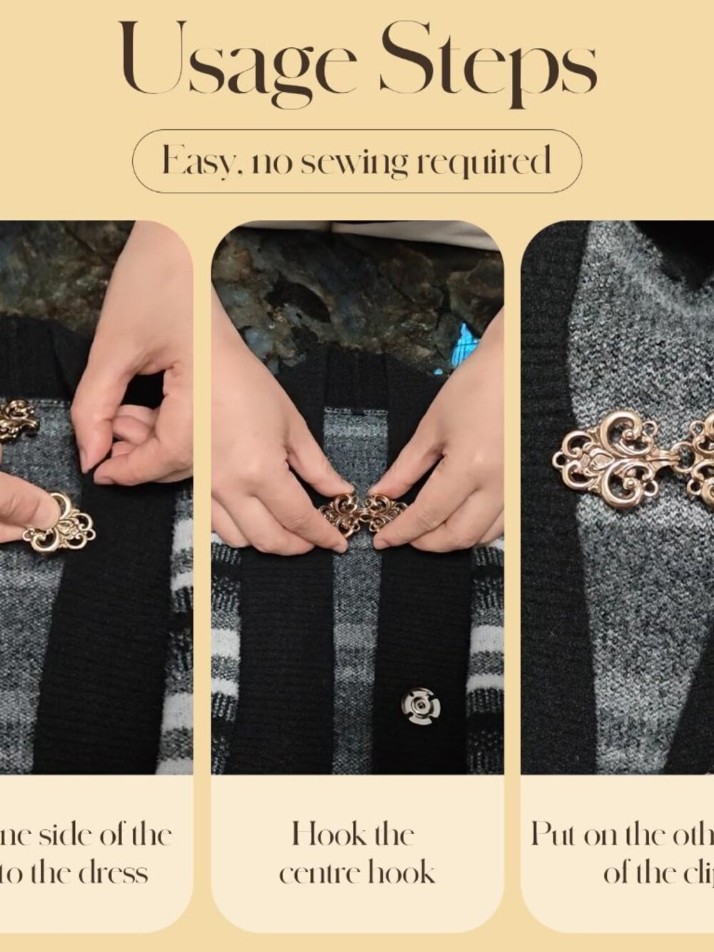 4-Piece Vintage Sweater Swirl Cape Cloak Clips for Dress Retro Cardigan Shawl Co - Picture 4 of 6